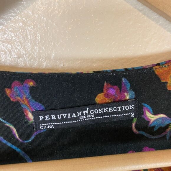 Peruvian Connection S Le Midi Dress Floral Short Sleeve A-Line Fit & Flare Scoop - Picture 7 of 7